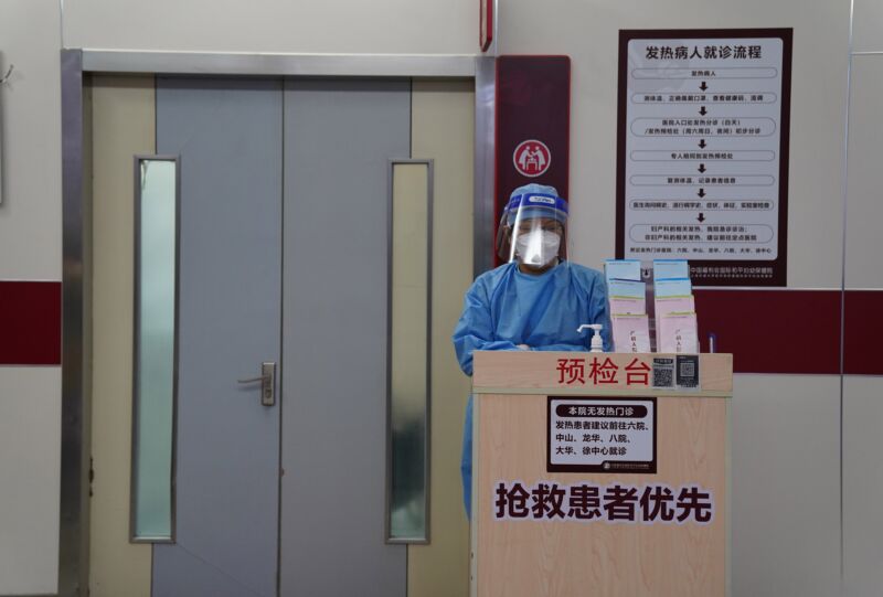 A nurse is on night shift at the emergency clinic of the International Peace Maternity & Child Health Hospital of China welfare institute in Shanghai, April 1, 2022. 