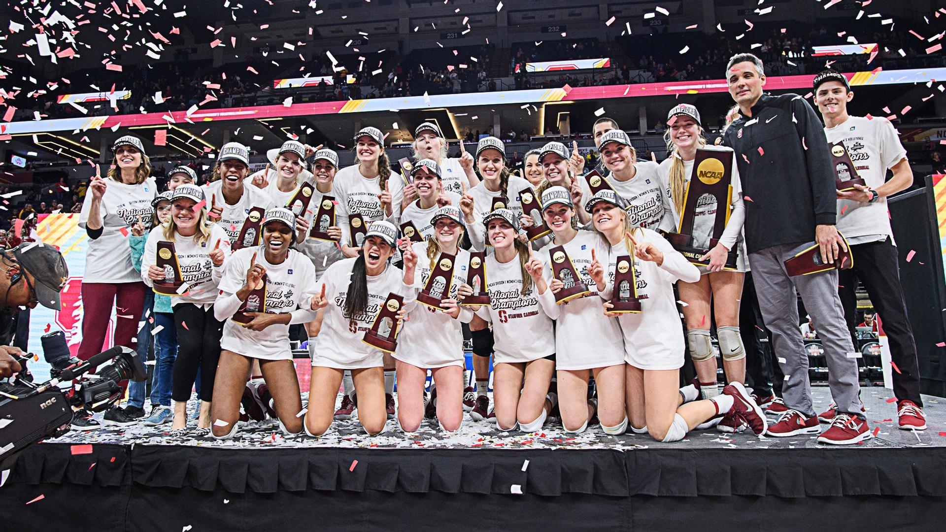 Stanford women's volleyball wins the 2018 national title over Nebraska in five sets.